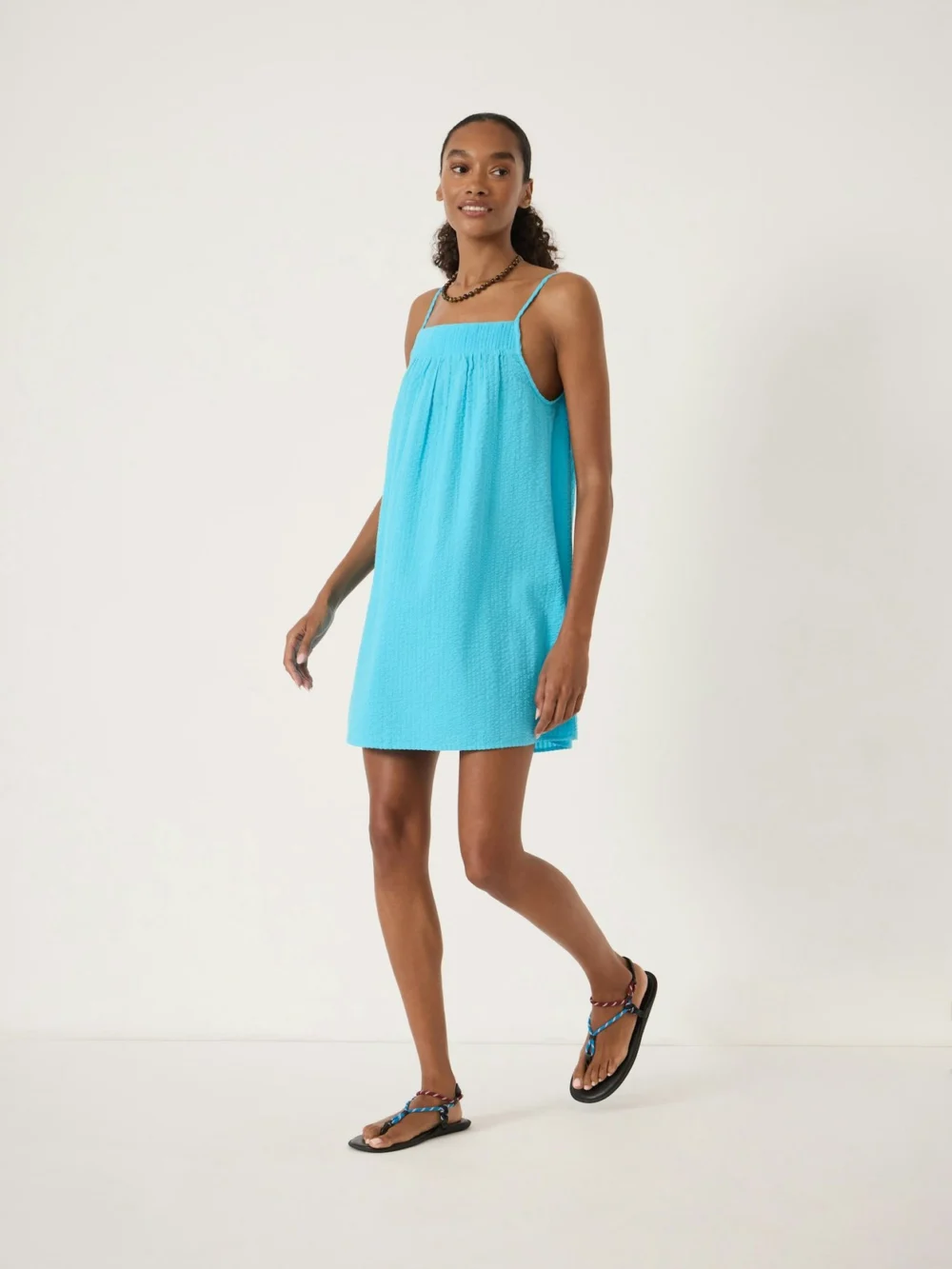 hush Carmen Seersucker Beach Mini Dress in Turquoise Blue, view 2