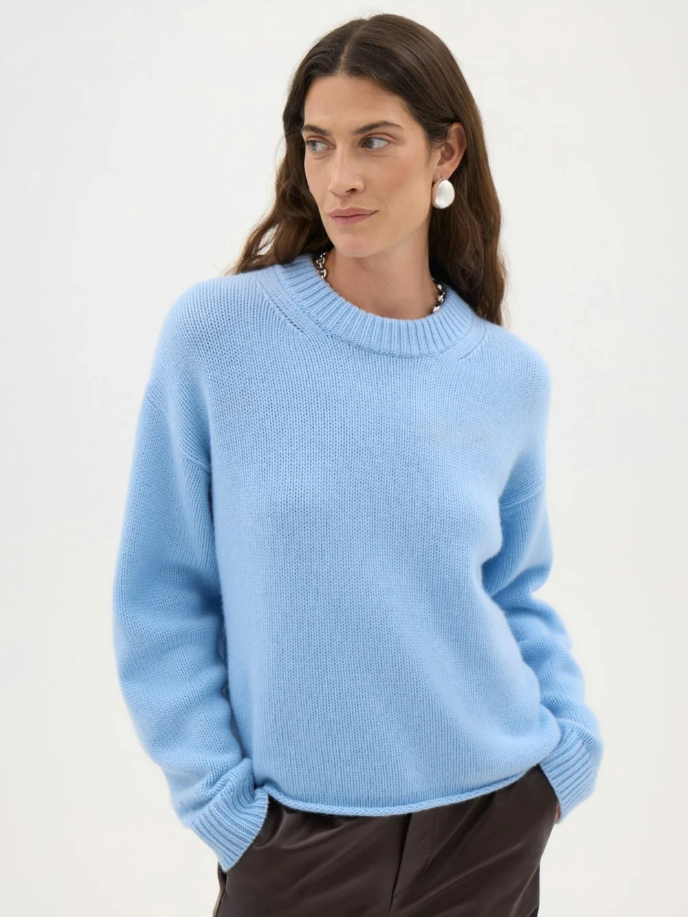 hush Carrie Chunky Cashmere Jumper in Soft Blue