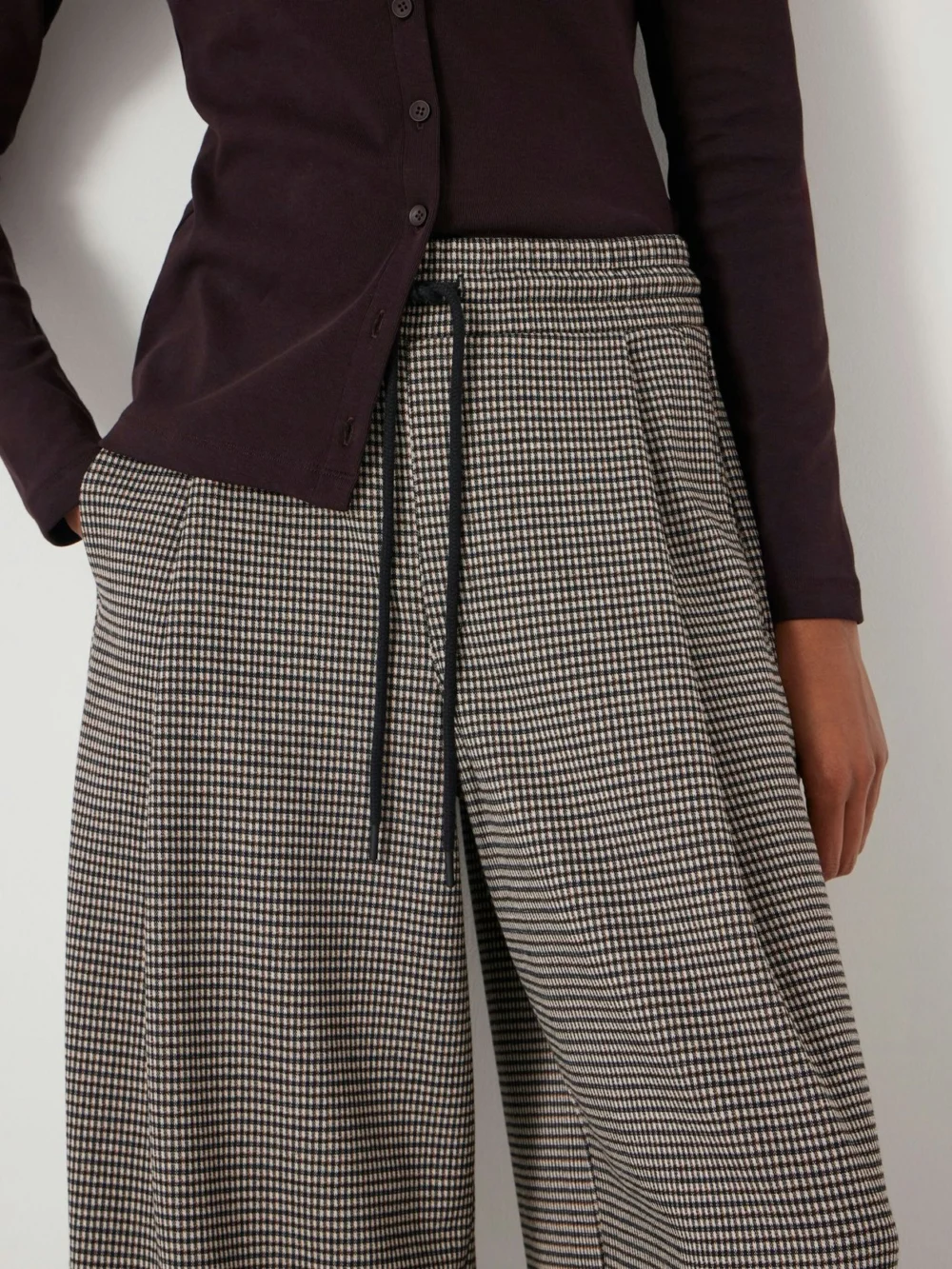 hush Check Wide Leg Jersey Trousers, view 2
