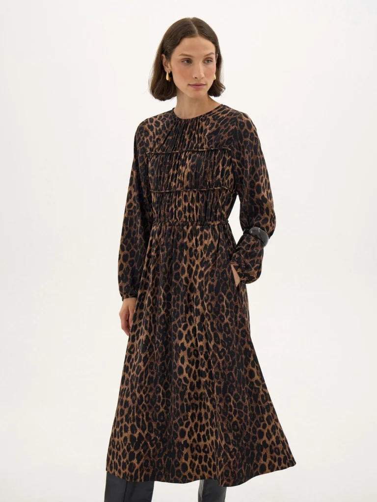 hush Chiffon Leopard Gathered Bodice Dress