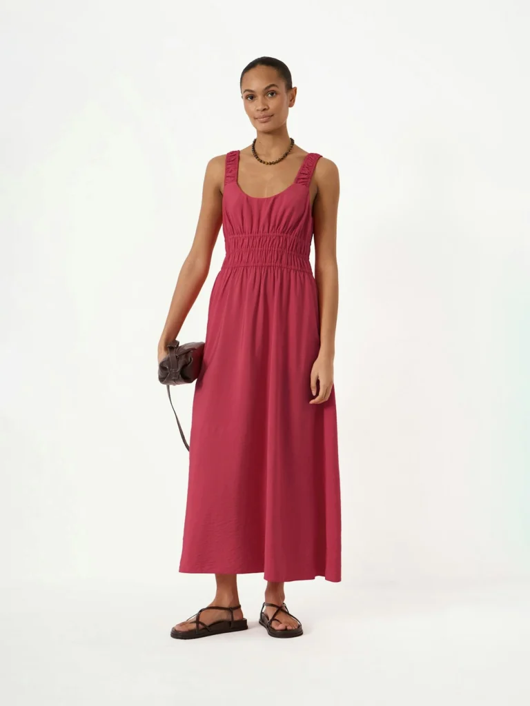 hush Clarissa Gathered Straps Midi Dress in Ruby Red