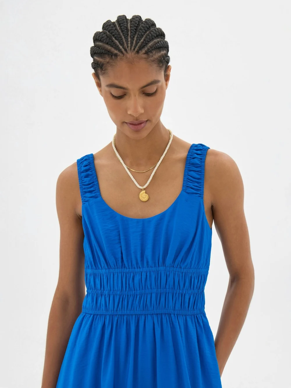 hush Clarissa Gathered Straps Midi Dress in Sky Blue, view 2