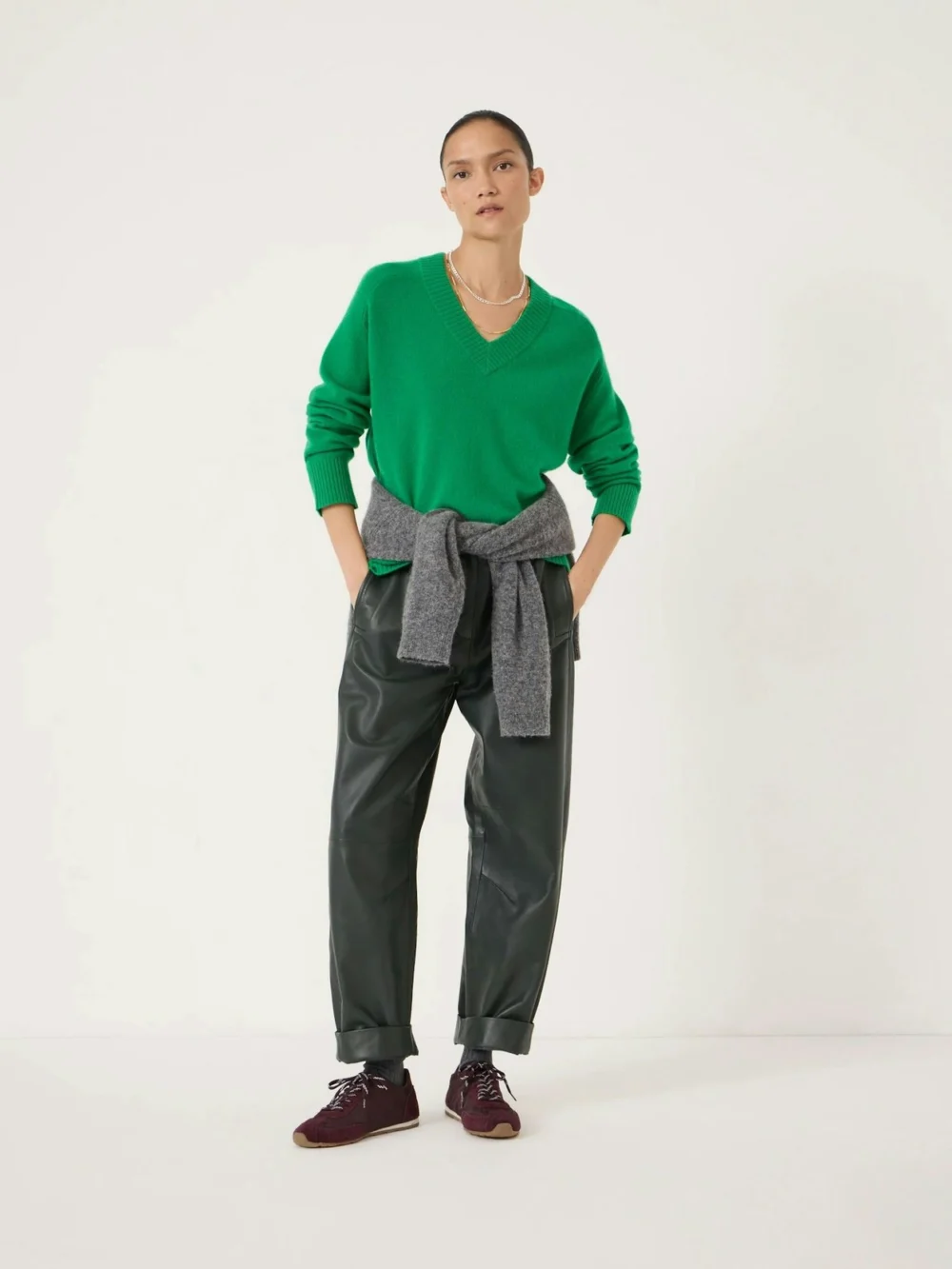 hush Colette Cashmere V-Neck Saddle Sleeve Jumper in Bright Green