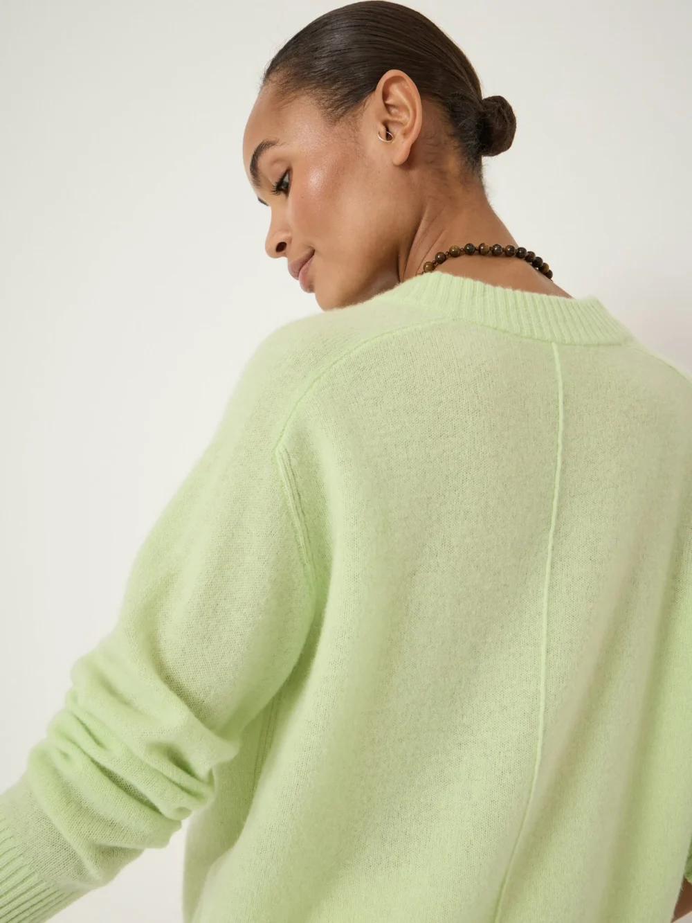 hush Colette Cashmere V-Neck Saddle Sleeve Jumper in Pale Green, view 2