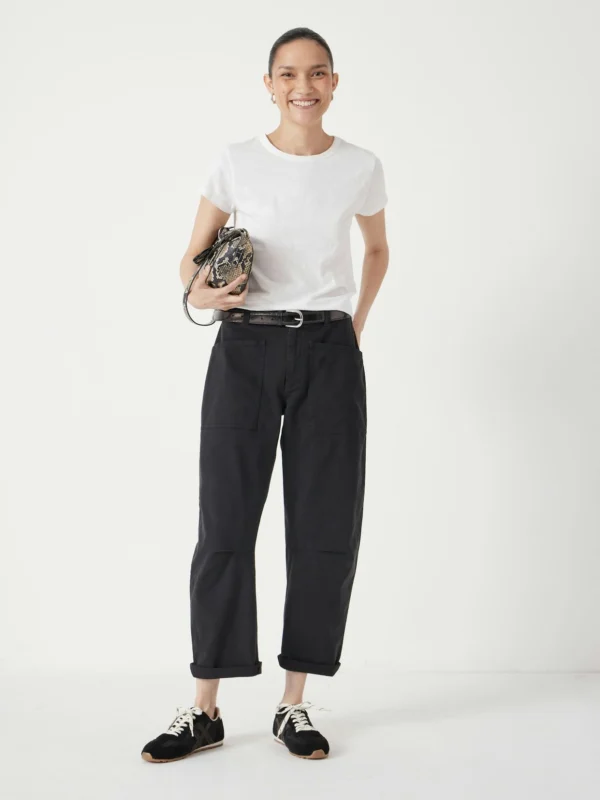 hush Cordi Barrel Leg Cotton Trousers in Dark Charcoal Grey