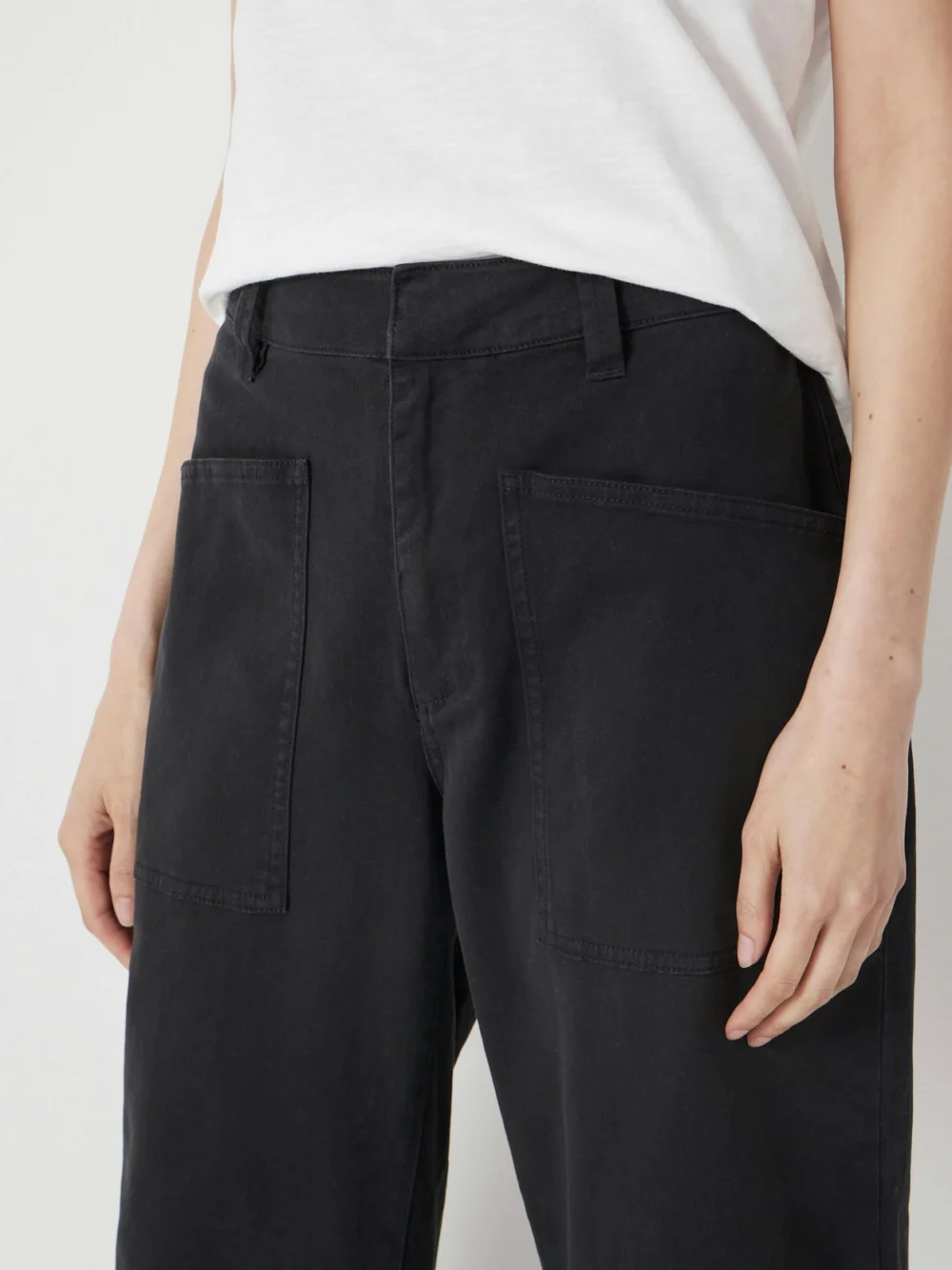 hush Cordi Barrel Leg Cotton Trousers in Dark Charcoal Grey, view 2