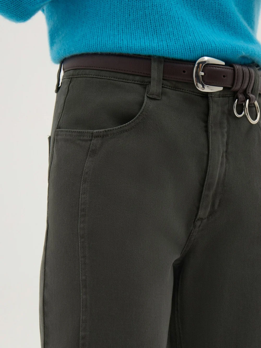 hush Cordi Twill Barrel Leg Trousers in Khaki Green, view 2