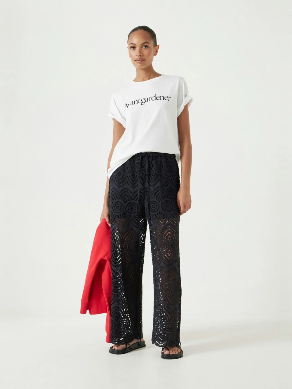 hush Cotton Broderie Trousers in black