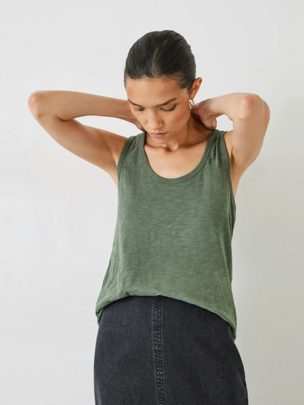 hush Cotton Slub Tank Top in Khaki Green
