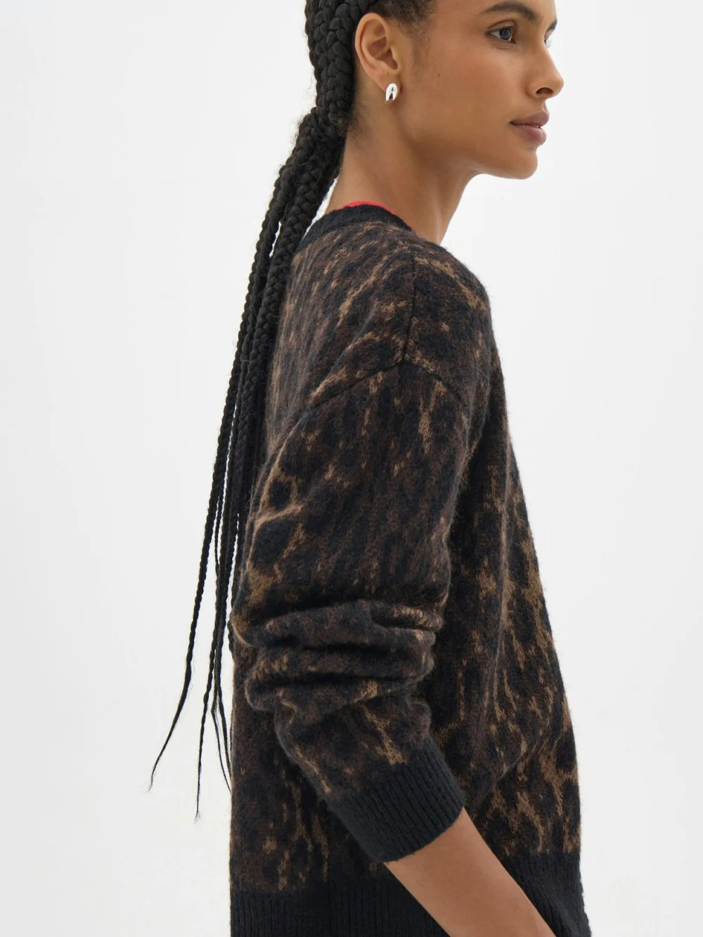 hush Crew Neck Animal Jacquard Cardigan with Mohair, view 2