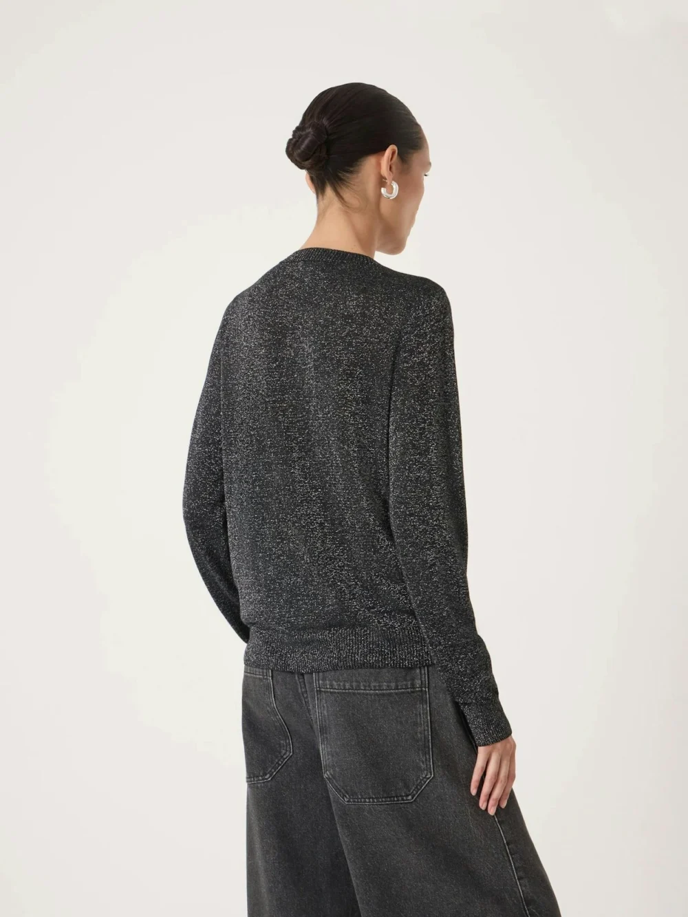 hush Crew Neck Slim Fit Metallic Cardigan, view 2