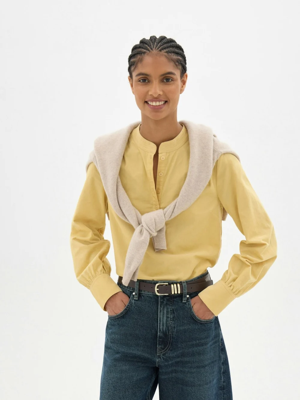 hush Cyra Long Sleeve Corduroy Blouse in Butter Lemon