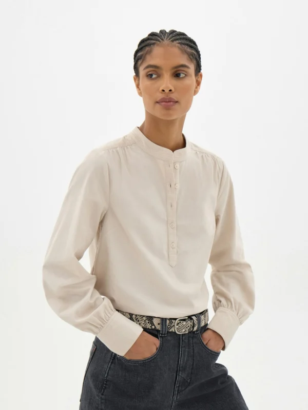 hush Cyra Long Sleeve Corduroy Blouse in Stone White