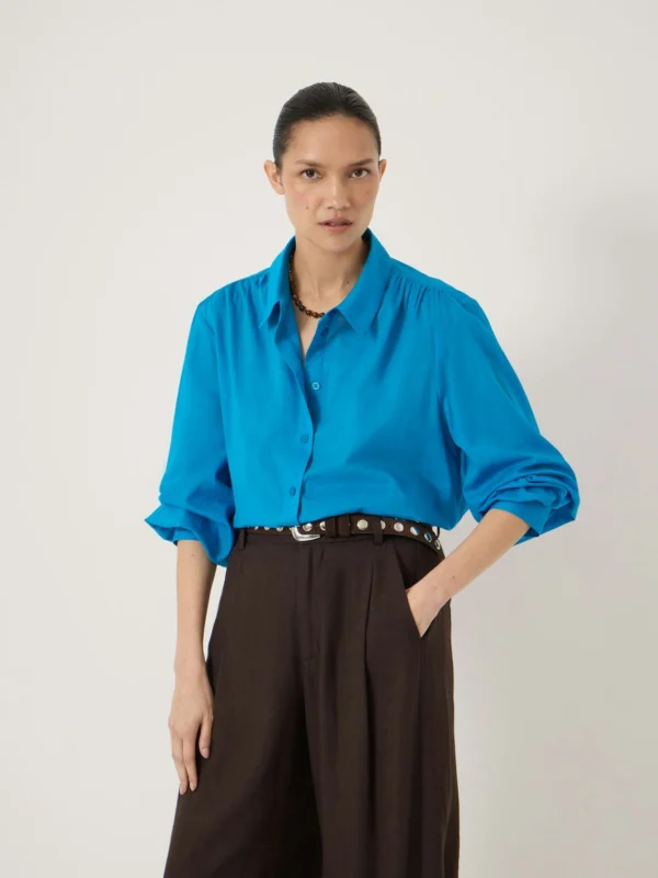 hush Dakota Cotton Voile Shirt in Aqua Blue