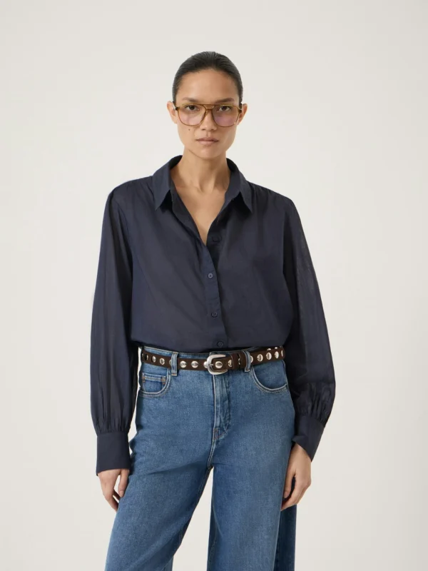 hush Dakota Cotton Voile Shirt in Navy Blue