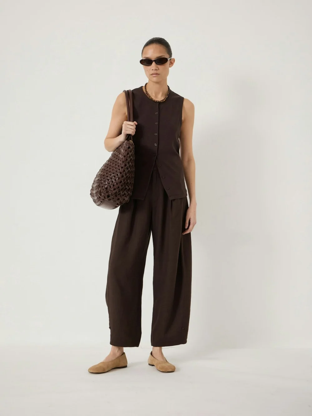 hush Dania Linen Blend Barrel Leg Trousers in Dark Brown