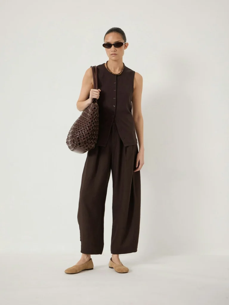 hush Dania Linen Blend Barrel Leg Trousers in Dark Brown