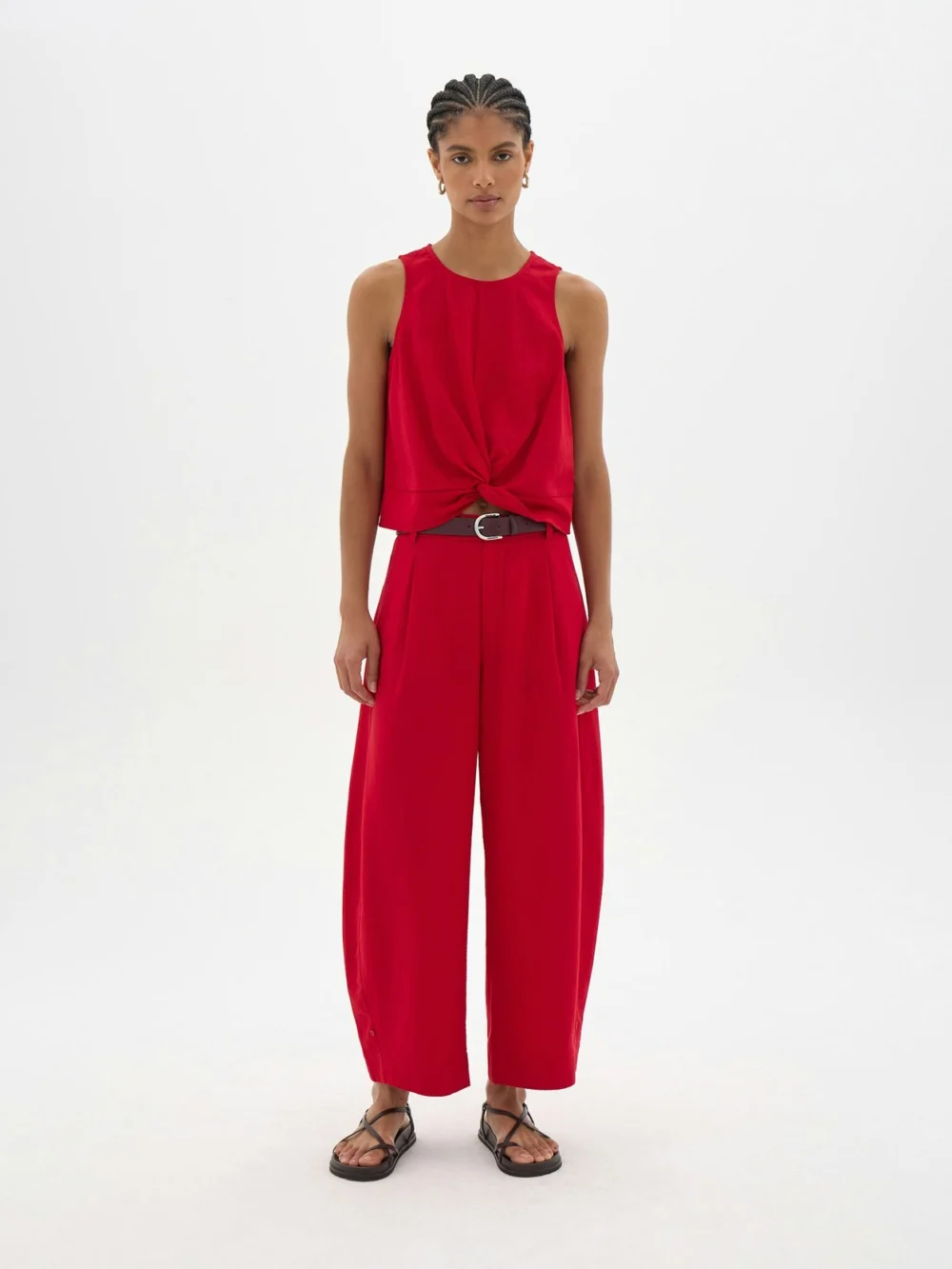 hush Dania Linen Blend Barrel Leg Trousers in Red