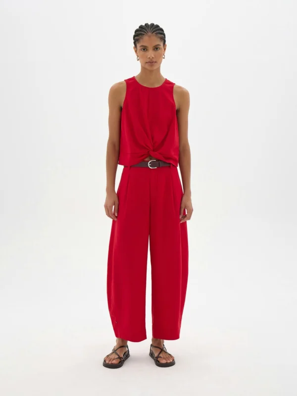 hush Dania Linen Blend Barrel Leg Trousers in Red