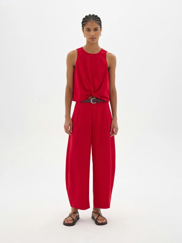 hush Dania Linen Blend Barrel Leg Trousers in Red