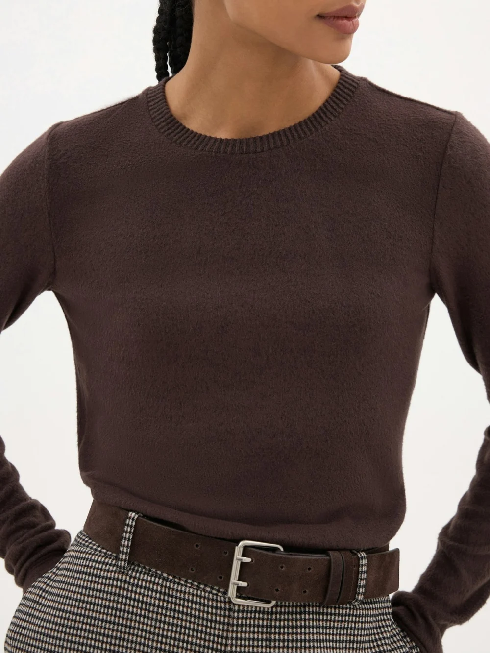 hush Elarae Supersoft Crew Neck Long Sleeve Top in Dark Brown, view 2