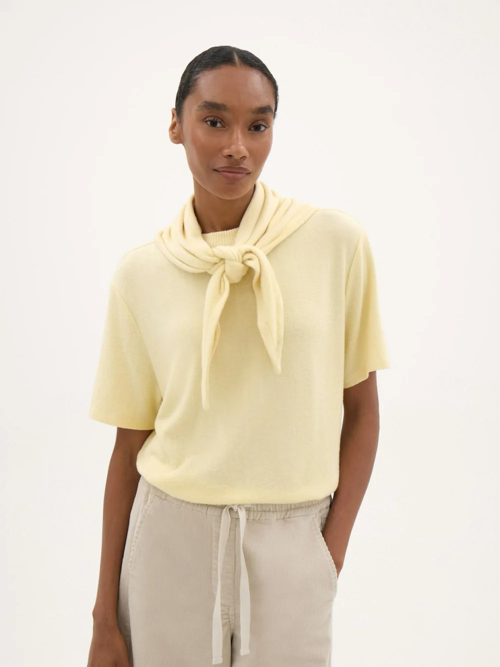 hush Elarae Supersoft Crew T-Shirt and Matching Scarf in Butter Lemon