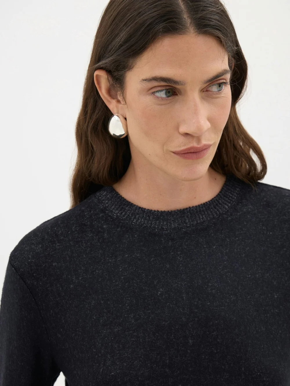 hush Elarae Supersoft Crew T-Shirt and Matching Scarf in Charcoal Marl, view 2