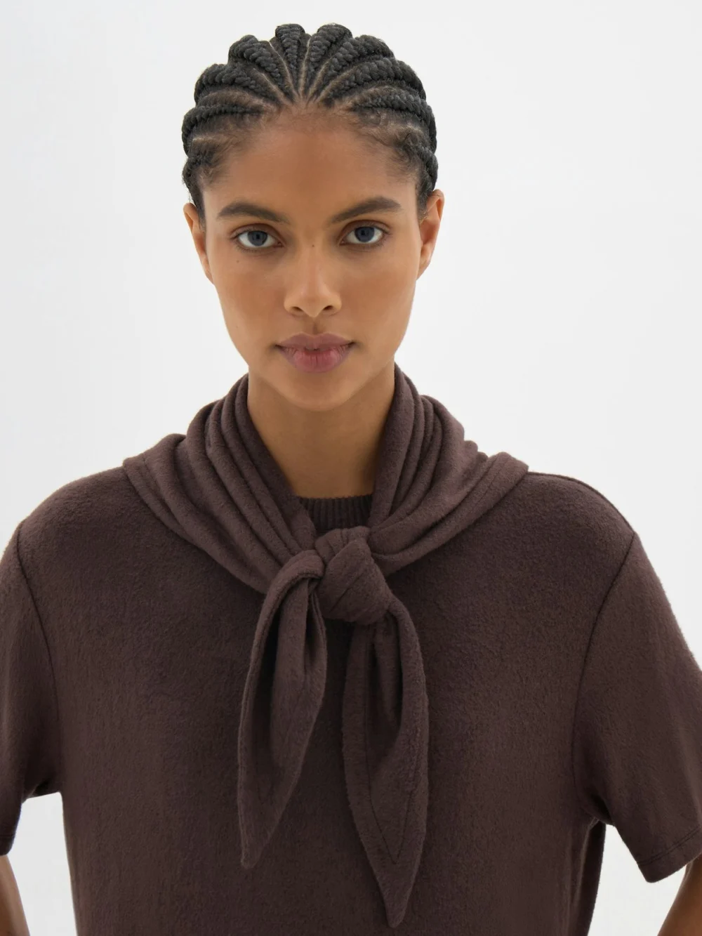 hush Elarae Supersoft Crew T-Shirt and Matching Scarf in Dark Brown, view 2