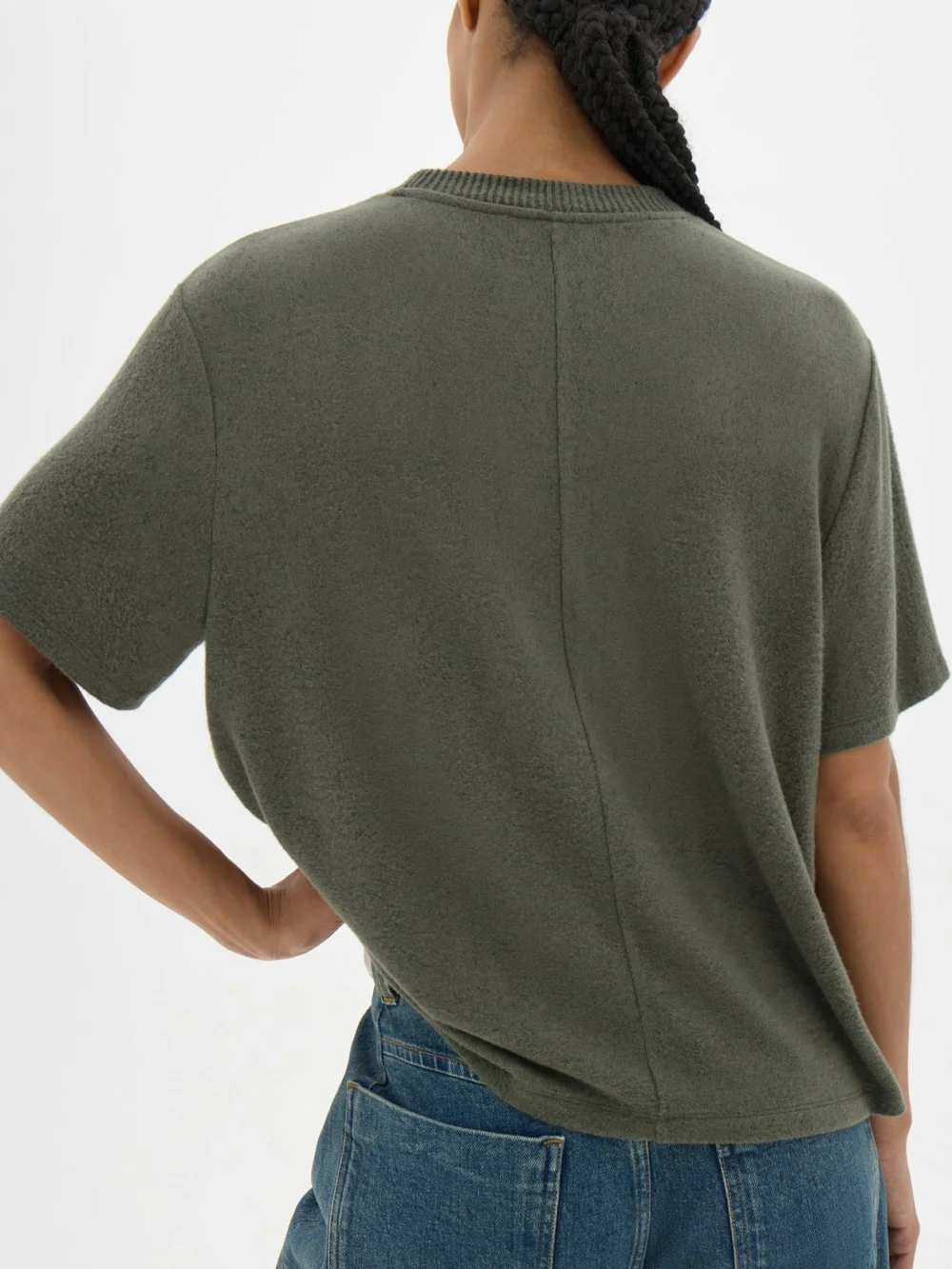 hush Elarae Supersoft Crew T-Shirt and Matching Scarf in Khaki Green, view 2
