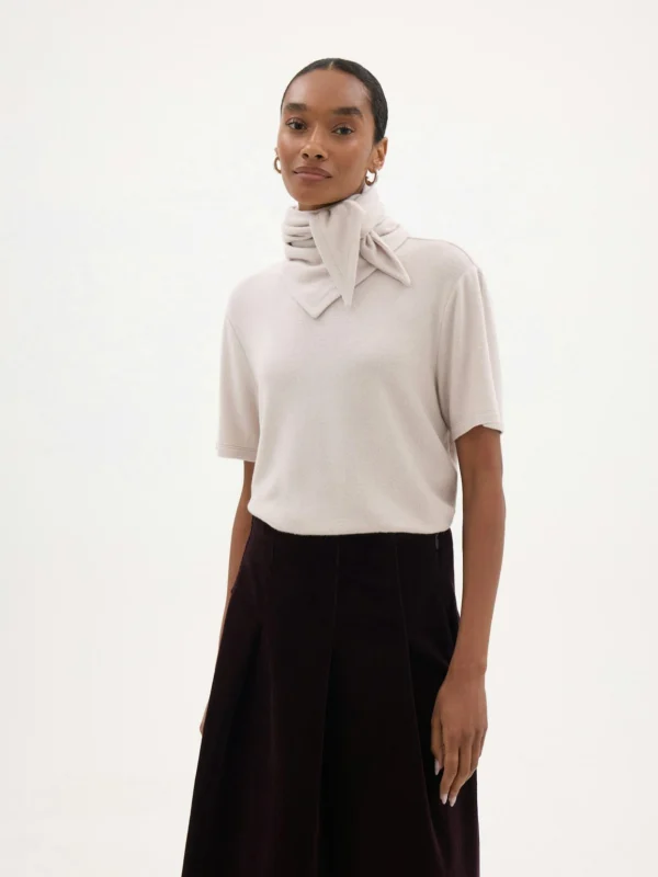 hush Elarae Supersoft Crew T-Shirt and Matching Scarf in Stone