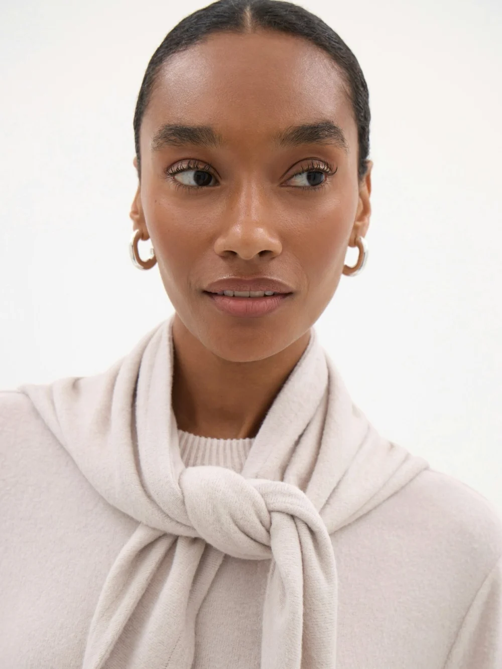 hush Elarae Supersoft Crew T-Shirt and Matching Scarf in Stone, view 2
