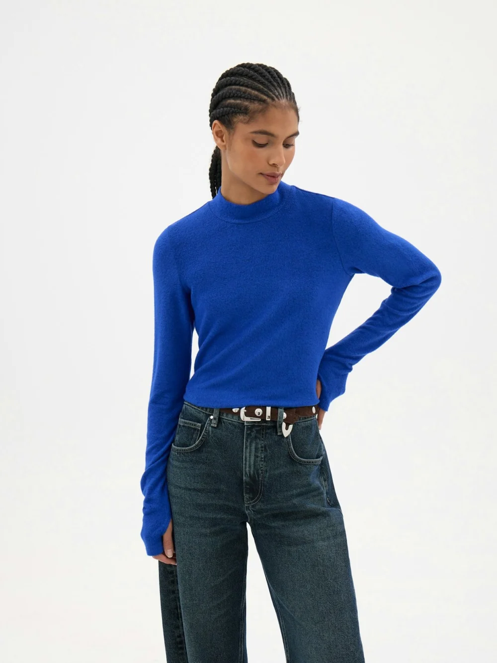 hush Elarae Supersoft High Neck Long Sleeve Top in Bright Blue