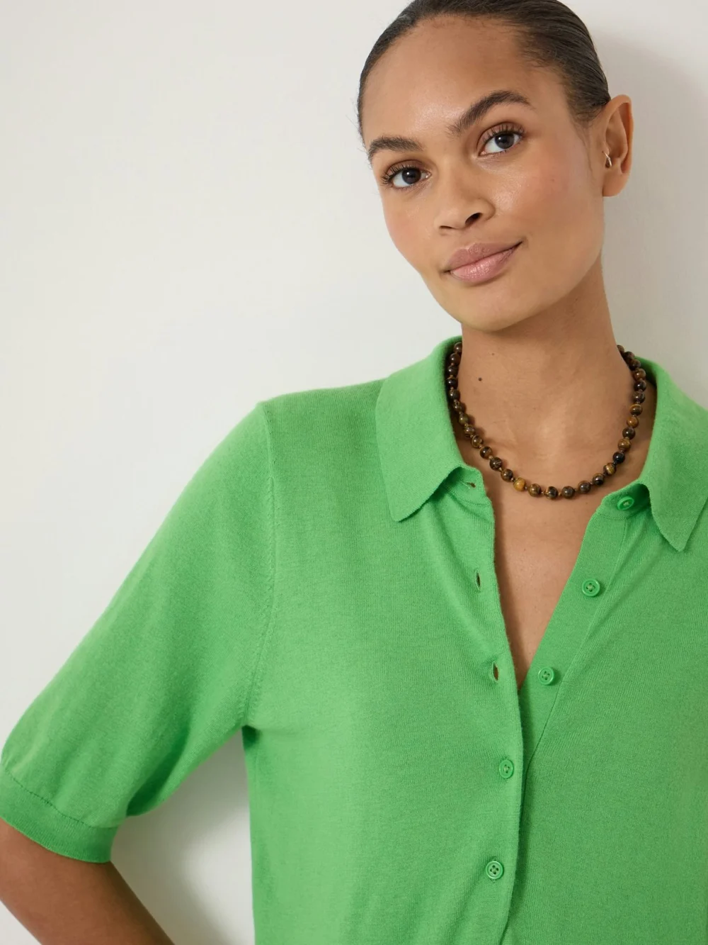 hush Ellen Fine Knit Short Sleeve Polo Top in Vibrant Green, view 2