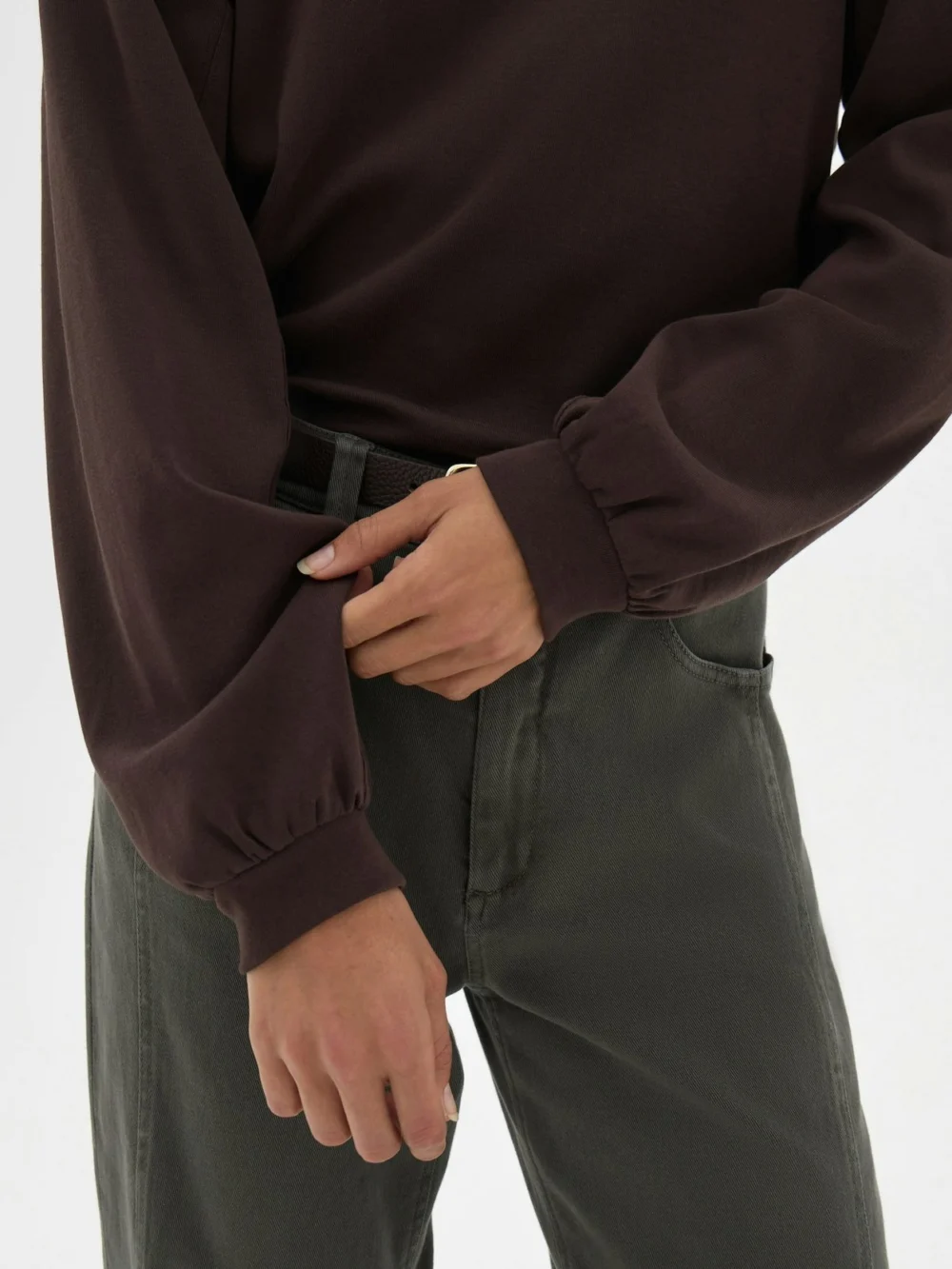 hush Elodie Puff Detail Cuff Cotton Top in Dark Brown, view 2