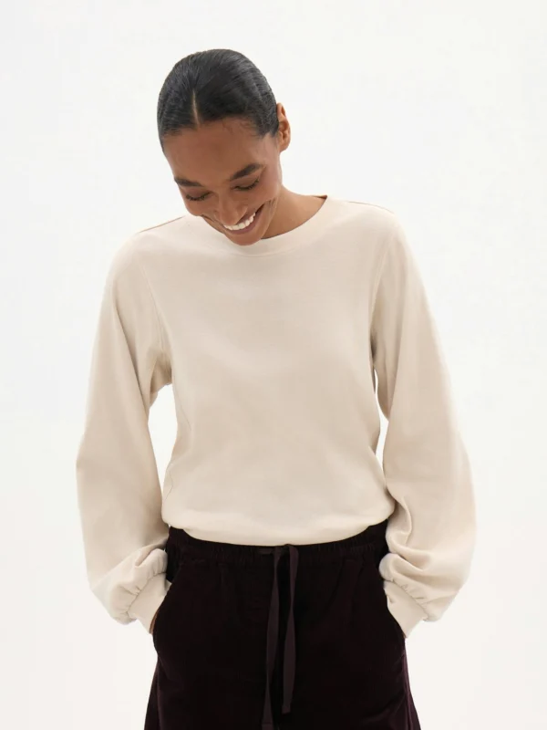 hush Elodie Puff Detail Cuff Cotton Top in Ecru Peach Camo