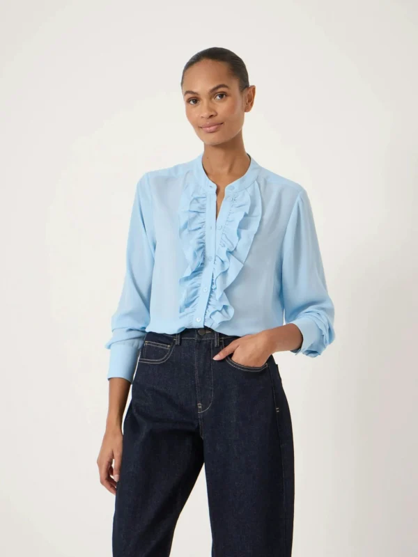 hush Elowen Long Sleeve Ruffle Shirt in Pale Blue