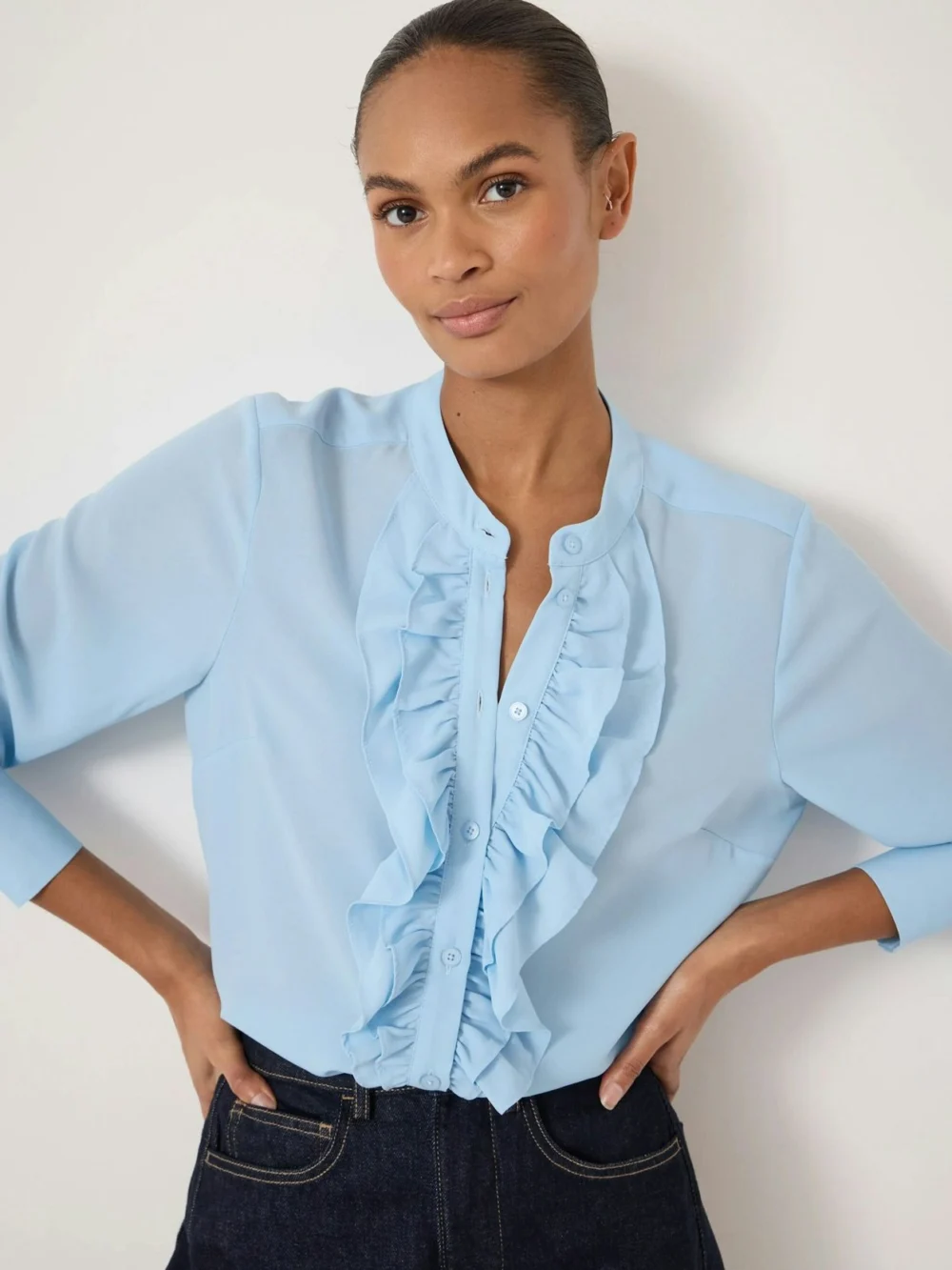 hush Elowen Long Sleeve Ruffle Shirt in Pale Blue, view 2