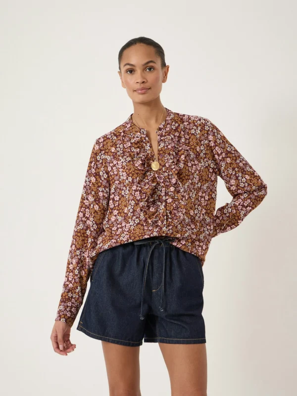 hush Elowen Long Sleeve Ruffle Shirt in Sunset Floral Multi