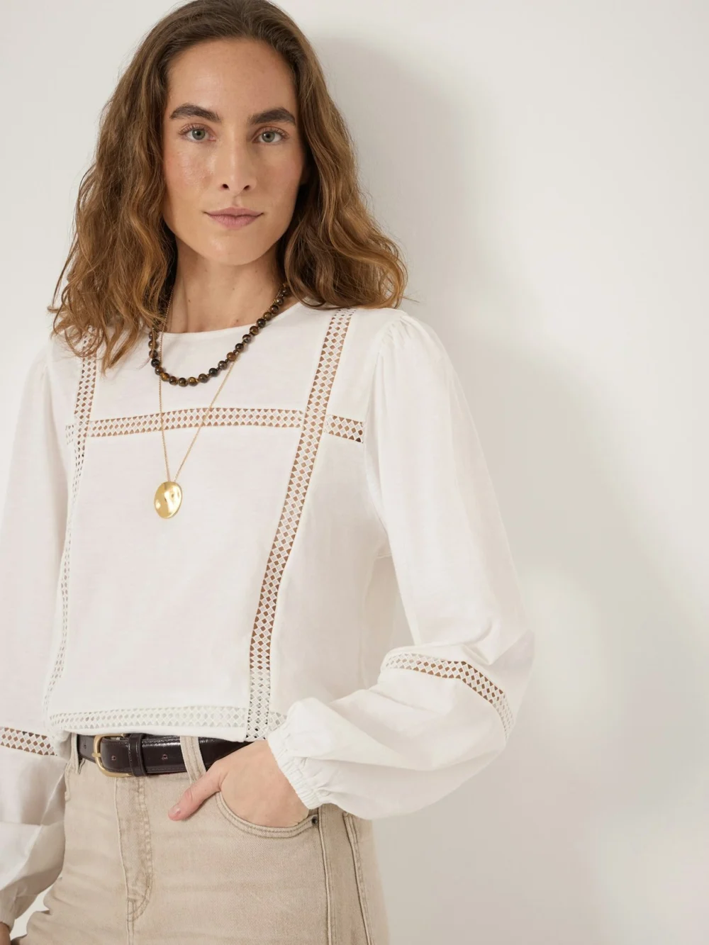 hush Elva Cotton Lace Detail Long Sleeve Top, view 2