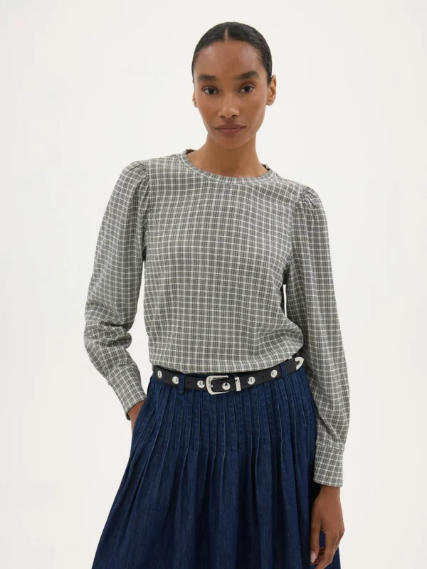 hush Emily Check Puff Sleeve Top