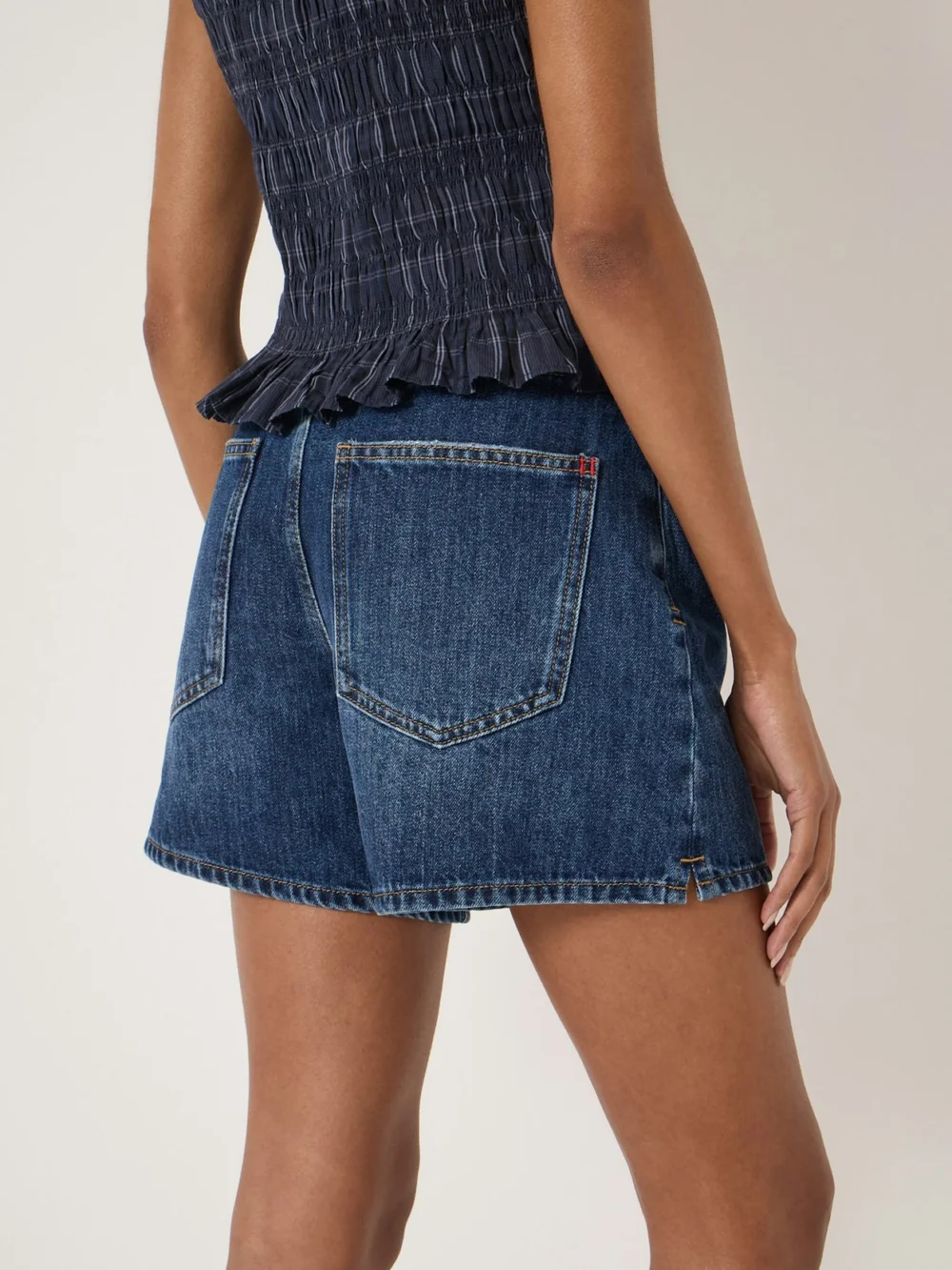 hush Essential Denim Shorts in Mid Blue, view 2