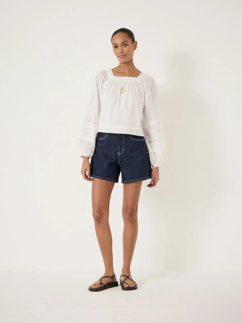 hush Essential Denim Stretch Shorts in dark blue indigo