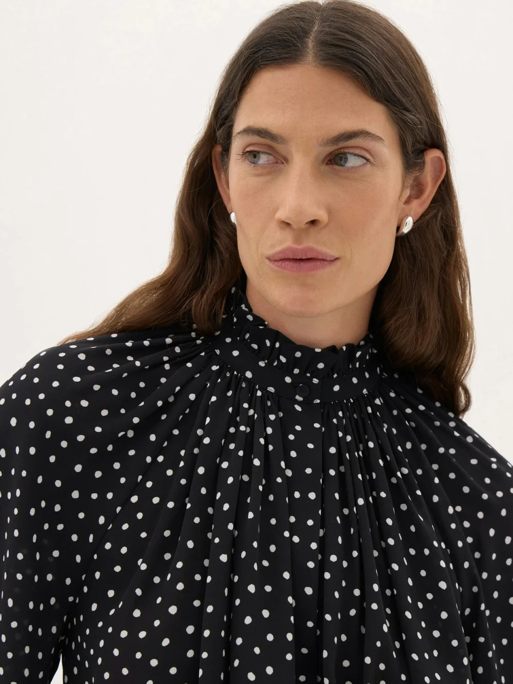 hush Fleur Floaty Chiffon Blouse in Tiny Polka Dot Black, view 2