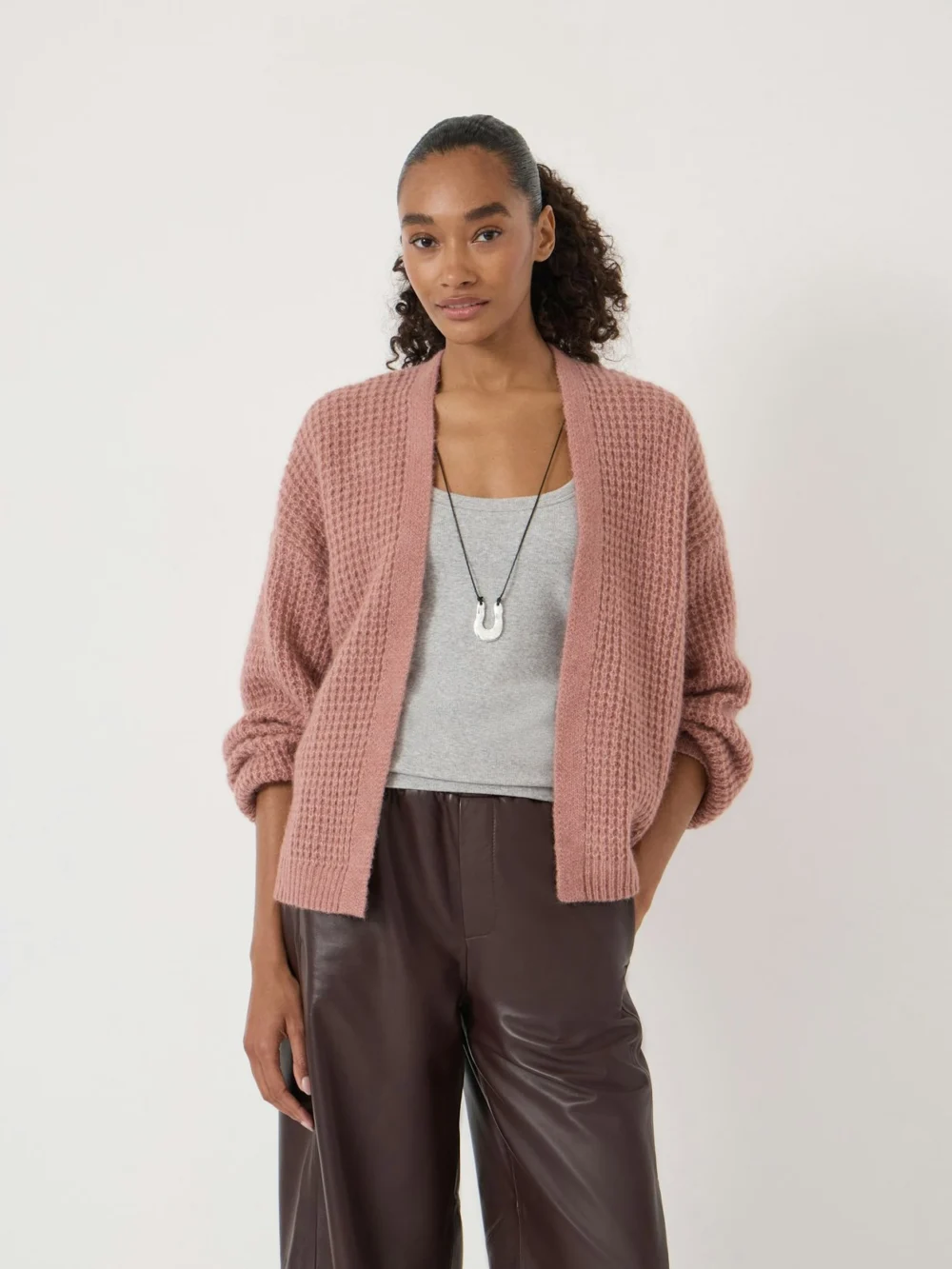 hush Flossie Waffle Stitch Knitted Cardigan in Rosewood Pink