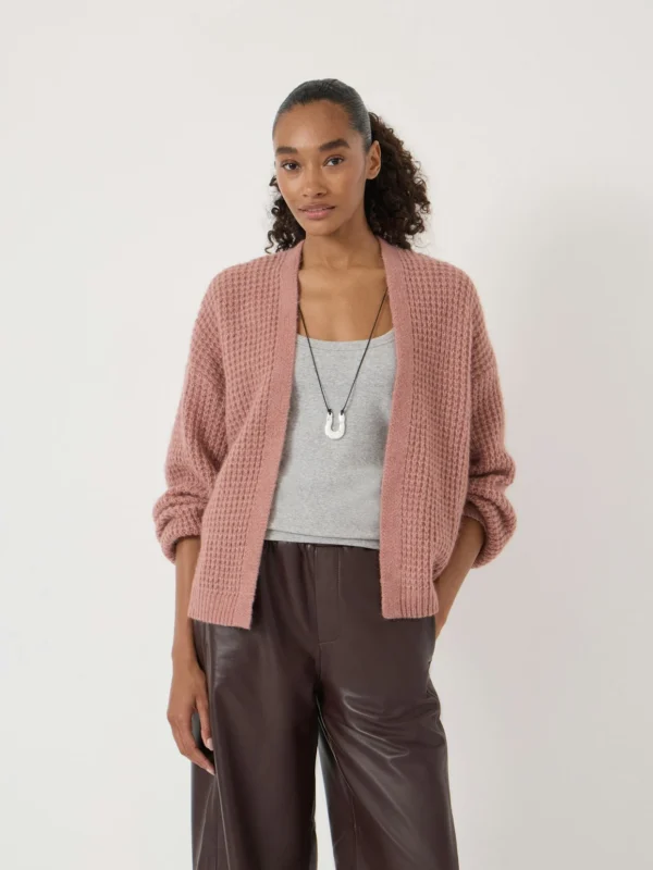 hush Flossie Waffle Stitch Knitted Cardigan in Rosewood Pink