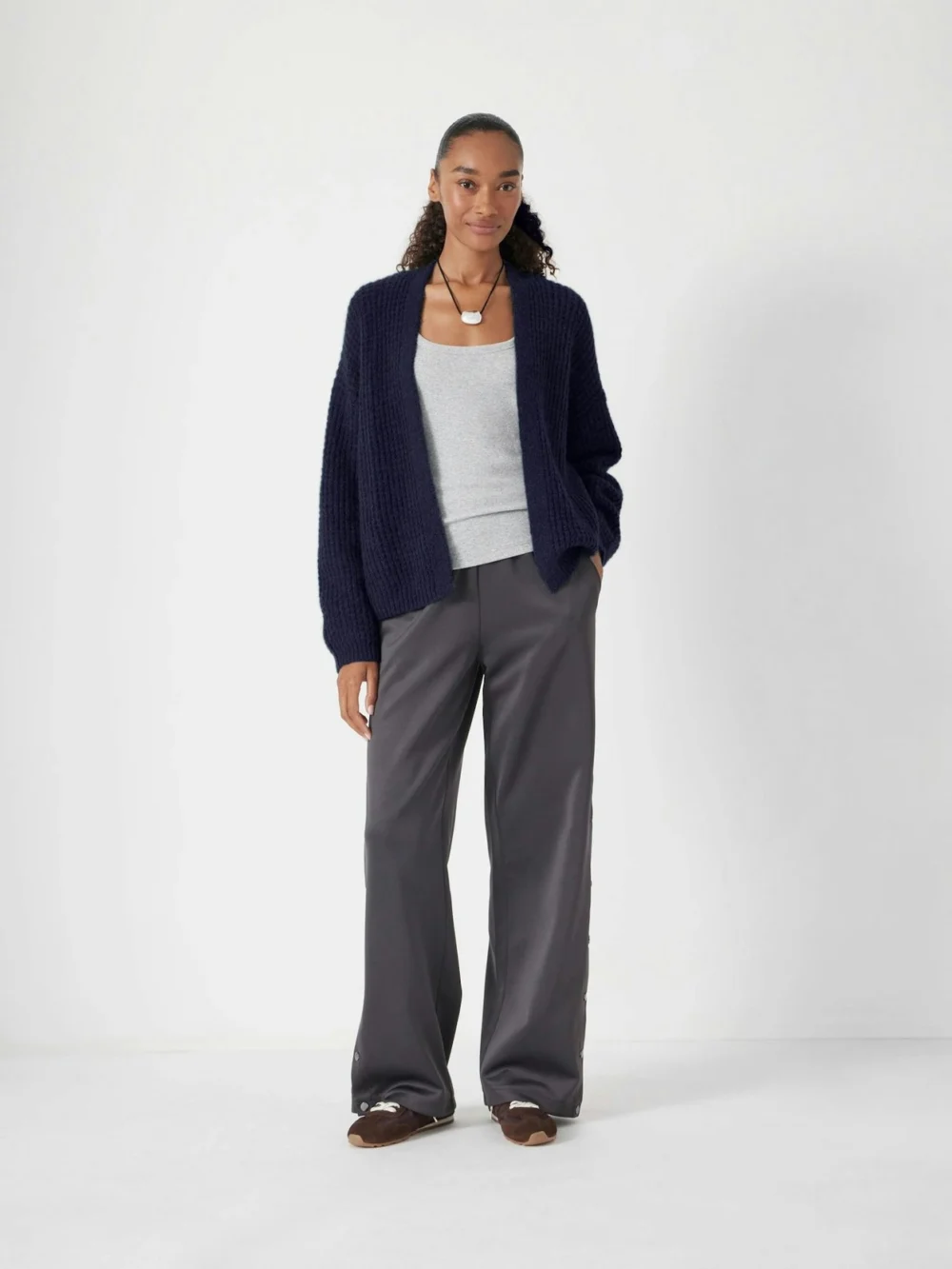 hush Flossie Waffle Stitch Knitted Cardigan in Washed Navy