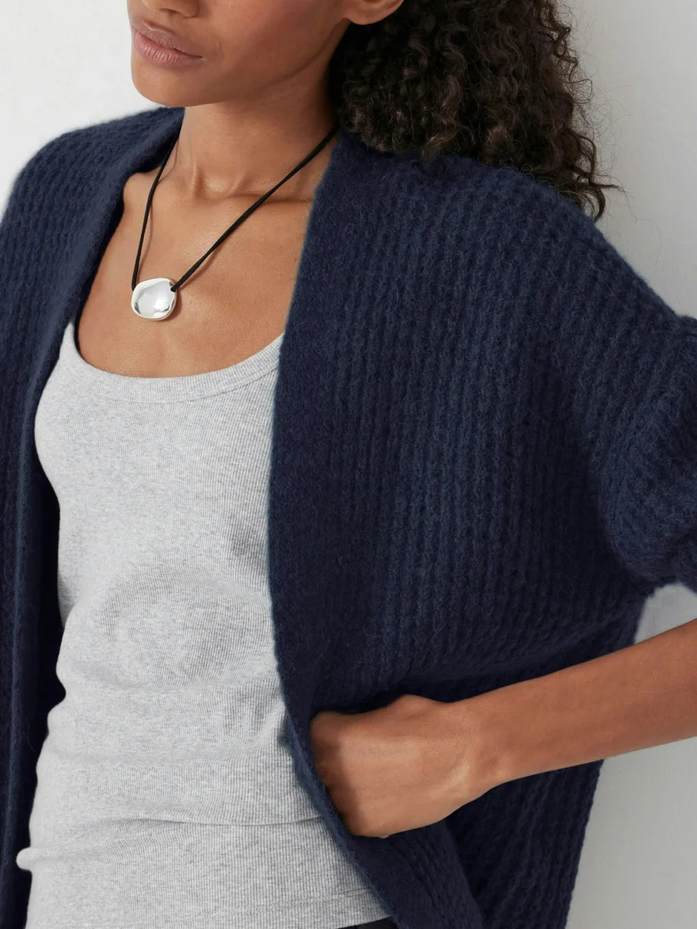 hush Flossie Waffle Stitch Knitted Cardigan in Washed Navy, view 2