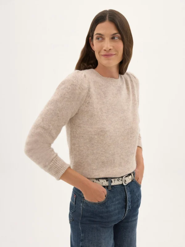 hush Gathered Shoulder Wool Blend Jumper in Oatmeal Marl