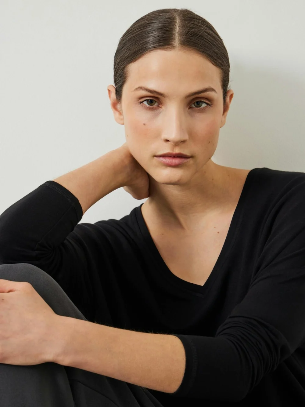 hush Gillian Wide Jersey Top in Black, view 2
