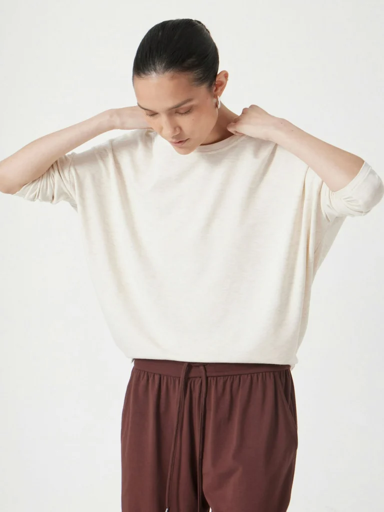 hush Gillian Wide Jersey Top in Oatmeal Marl